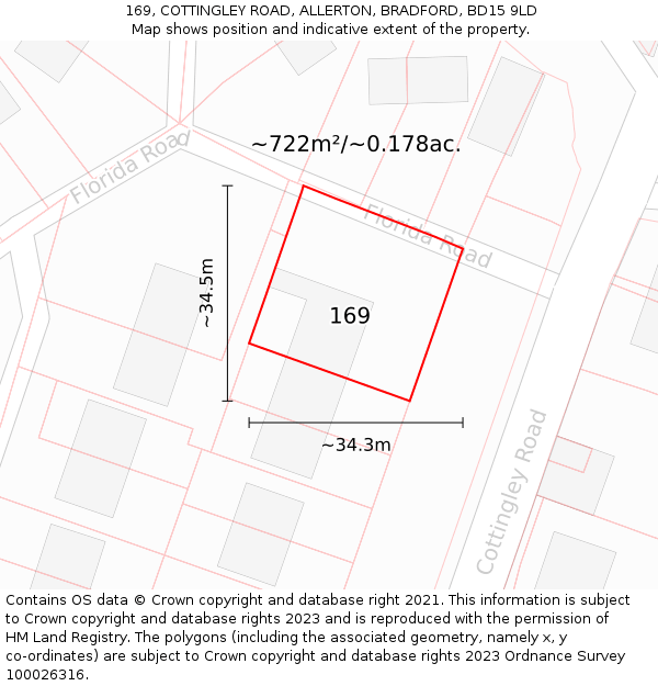 169, COTTINGLEY ROAD, ALLERTON, BRADFORD, BD15 9LD: Plot and title map