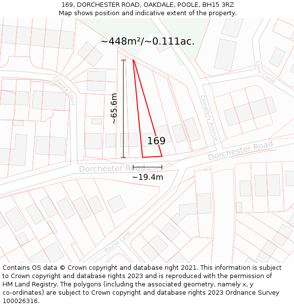 169, DORCHESTER ROAD, OAKDALE, POOLE, BH15 3RZ: Plot and title map