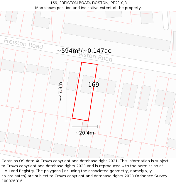 169, FREISTON ROAD, BOSTON, PE21 0JR: Plot and title map