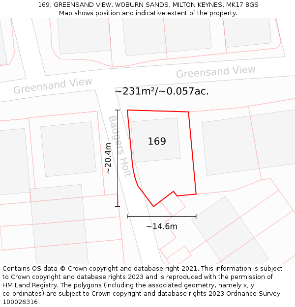 169, GREENSAND VIEW, WOBURN SANDS, MILTON KEYNES, MK17 8GS: Plot and title map