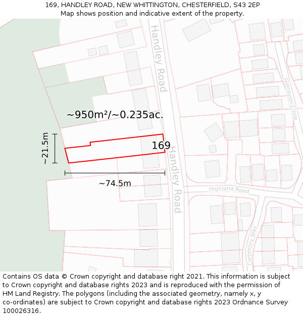 169, HANDLEY ROAD, NEW WHITTINGTON, CHESTERFIELD, S43 2EP: Plot and title map