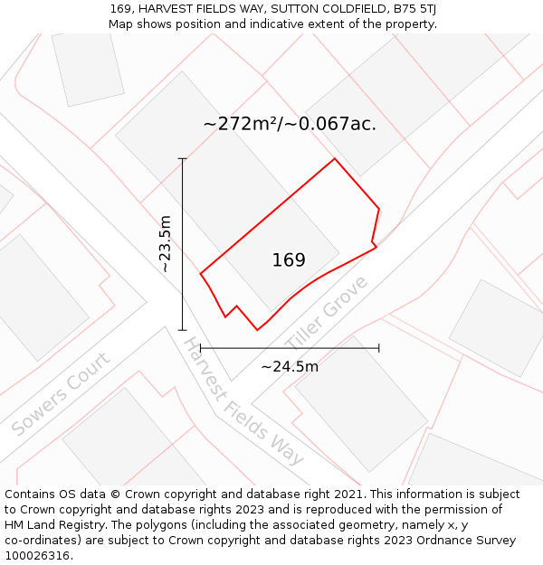 169, HARVEST FIELDS WAY, SUTTON COLDFIELD, B75 5TJ: Plot and title map