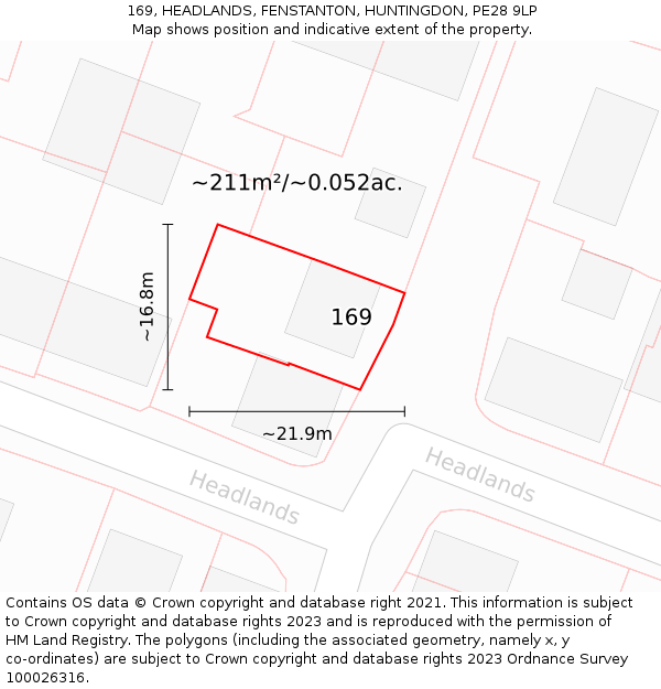 169, HEADLANDS, FENSTANTON, HUNTINGDON, PE28 9LP: Plot and title map