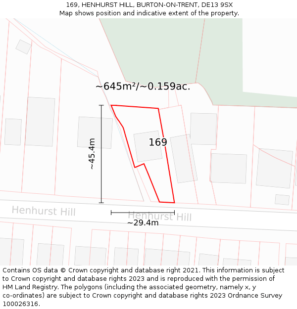 169, HENHURST HILL, BURTON-ON-TRENT, DE13 9SX: Plot and title map