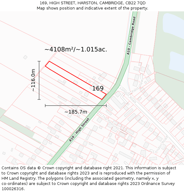 169, HIGH STREET, HARSTON, CAMBRIDGE, CB22 7QD: Plot and title map
