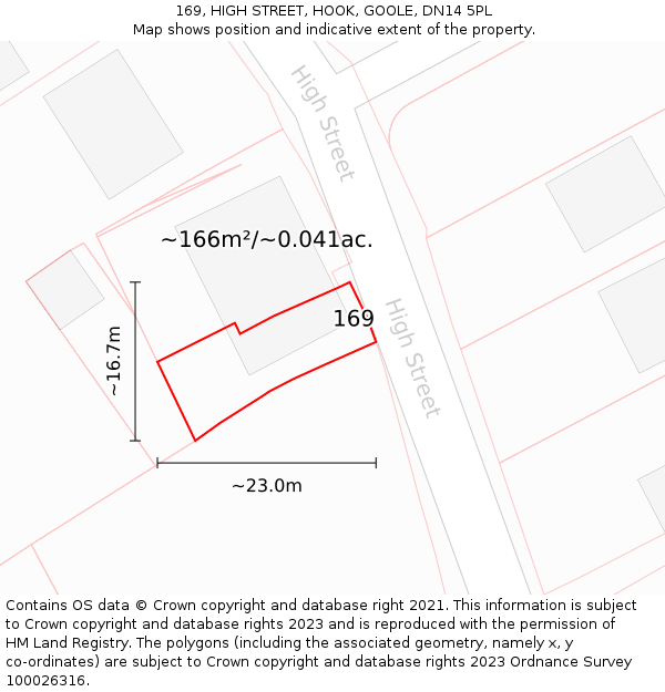 169, HIGH STREET, HOOK, GOOLE, DN14 5PL: Plot and title map