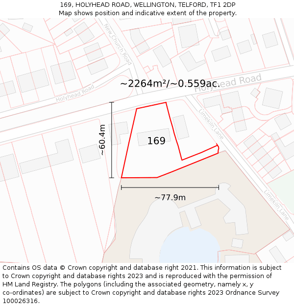 169, HOLYHEAD ROAD, WELLINGTON, TELFORD, TF1 2DP: Plot and title map