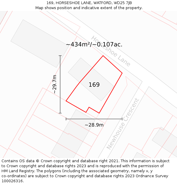 169, HORSESHOE LANE, WATFORD, WD25 7JB: Plot and title map