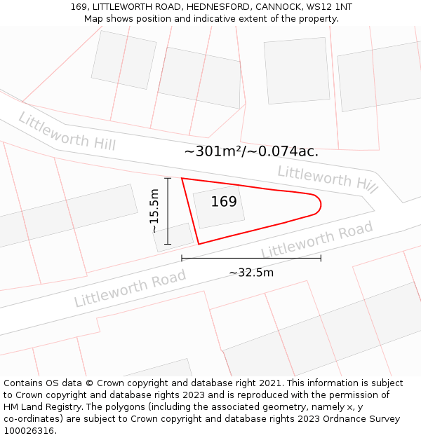 169, LITTLEWORTH ROAD, HEDNESFORD, CANNOCK, WS12 1NT: Plot and title map