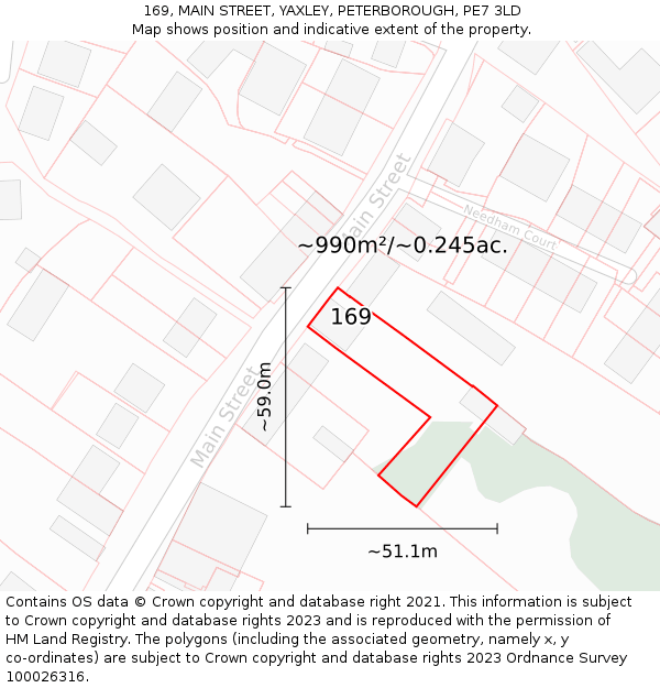 169, MAIN STREET, YAXLEY, PETERBOROUGH, PE7 3LD: Plot and title map