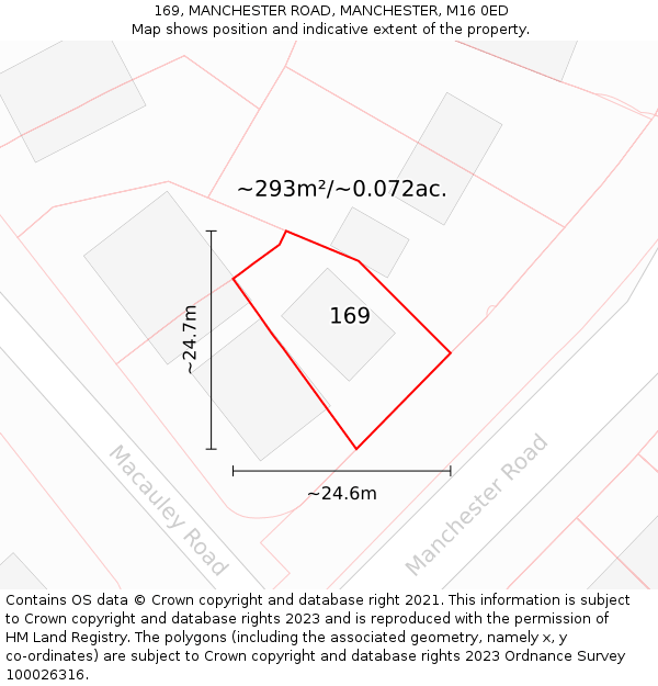 169, MANCHESTER ROAD, MANCHESTER, M16 0ED: Plot and title map