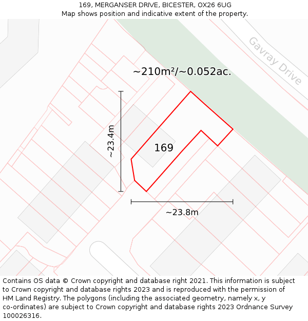 169, MERGANSER DRIVE, BICESTER, OX26 6UG: Plot and title map