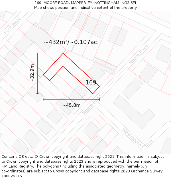 169, MOORE ROAD, MAPPERLEY, NOTTINGHAM, NG3 6EL: Plot and title map