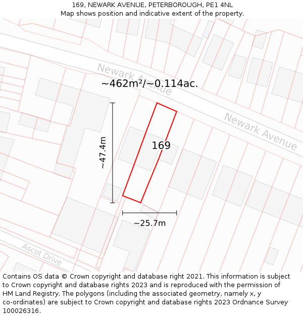 169, NEWARK AVENUE, PETERBOROUGH, PE1 4NL: Plot and title map