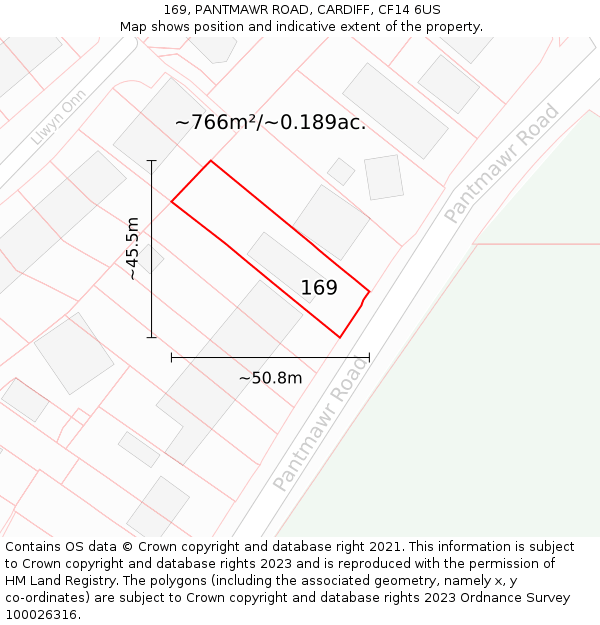 169, PANTMAWR ROAD, CARDIFF, CF14 6US: Plot and title map
