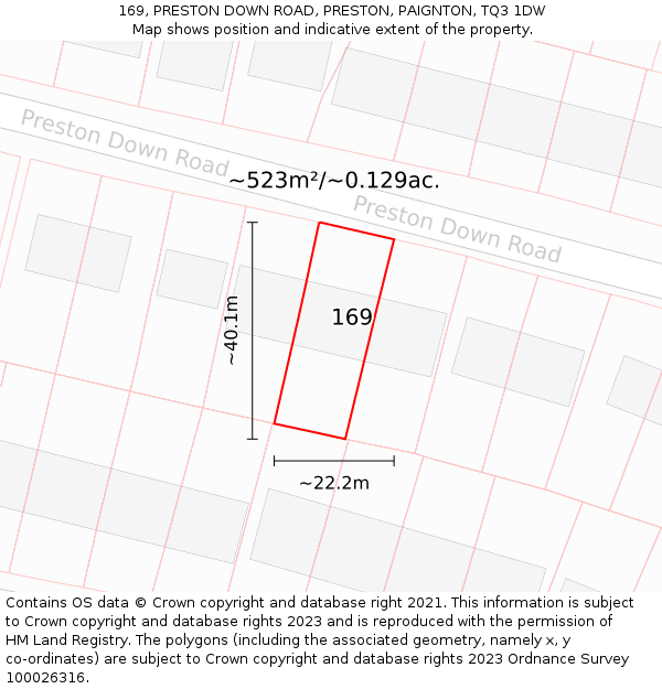 169, PRESTON DOWN ROAD, PRESTON, PAIGNTON, TQ3 1DW: Plot and title map