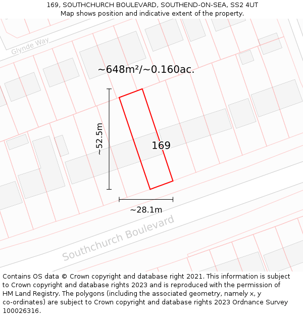 169, SOUTHCHURCH BOULEVARD, SOUTHEND-ON-SEA, SS2 4UT: Plot and title map