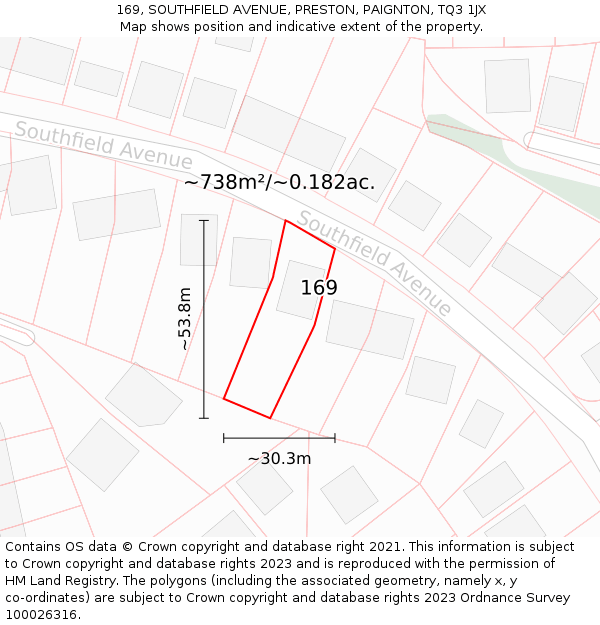 169, SOUTHFIELD AVENUE, PRESTON, PAIGNTON, TQ3 1JX: Plot and title map