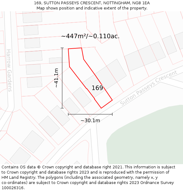 169, SUTTON PASSEYS CRESCENT, NOTTINGHAM, NG8 1EA: Plot and title map