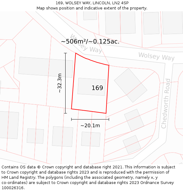 169, WOLSEY WAY, LINCOLN, LN2 4SP: Plot and title map