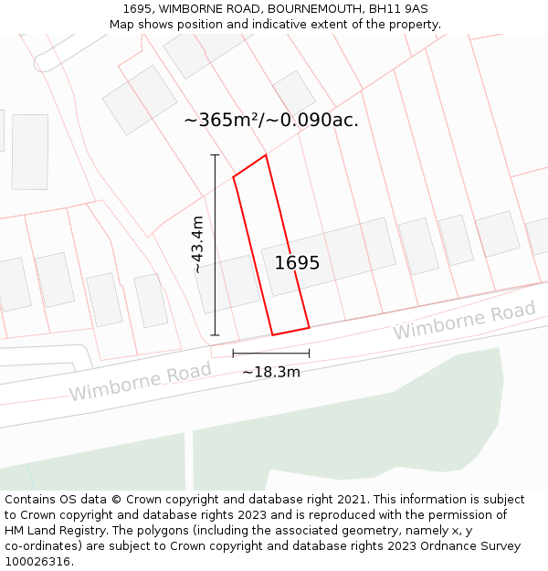 1695, WIMBORNE ROAD, BOURNEMOUTH, BH11 9AS: Plot and title map