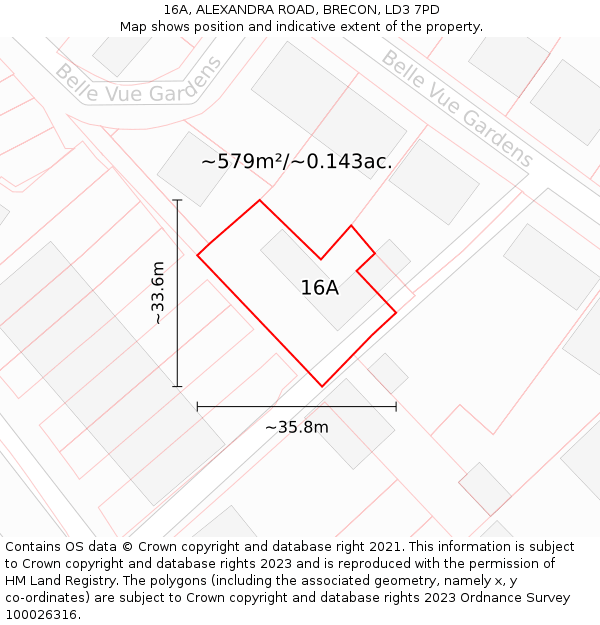 16A, ALEXANDRA ROAD, BRECON, LD3 7PD: Plot and title map