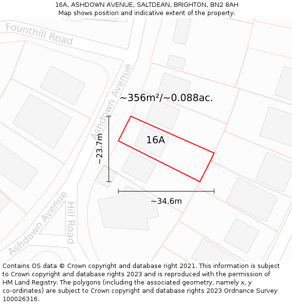 16A, ASHDOWN AVENUE, SALTDEAN, BRIGHTON, BN2 8AH: Plot and title map