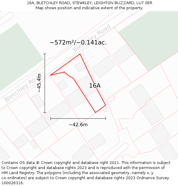 16A, BLETCHLEY ROAD, STEWKLEY, LEIGHTON BUZZARD, LU7 0ER: Plot and title map