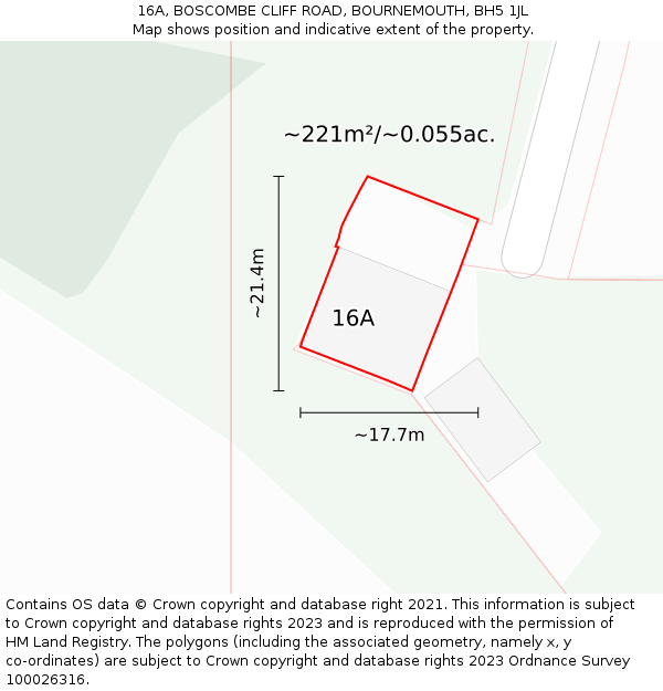 16A, BOSCOMBE CLIFF ROAD, BOURNEMOUTH, BH5 1JL: Plot and title map