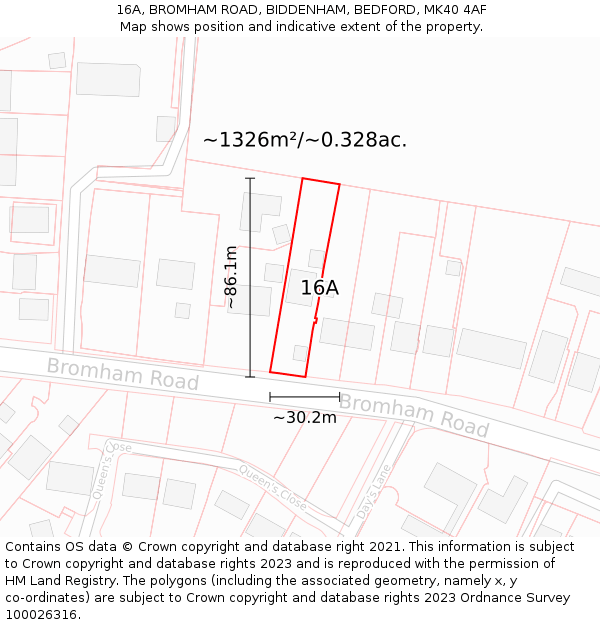 16A, BROMHAM ROAD, BIDDENHAM, BEDFORD, MK40 4AF: Plot and title map