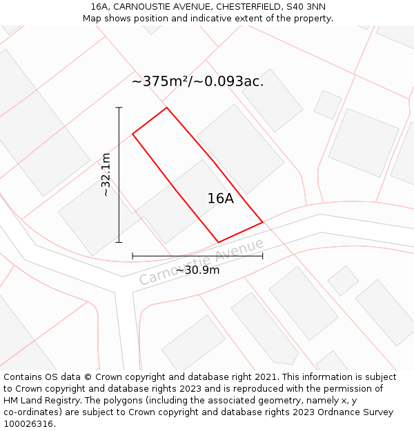 16A, CARNOUSTIE AVENUE, CHESTERFIELD, S40 3NN: Plot and title map