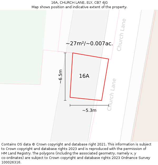 16A, CHURCH LANE, ELY, CB7 4JG: Plot and title map
