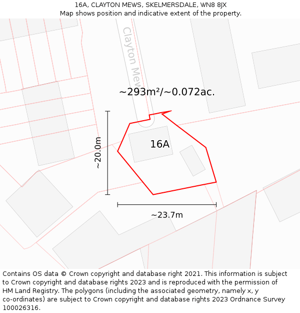 16A, CLAYTON MEWS, SKELMERSDALE, WN8 8JX: Plot and title map