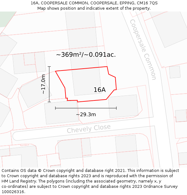 16A, COOPERSALE COMMON, COOPERSALE, EPPING, CM16 7QS: Plot and title map