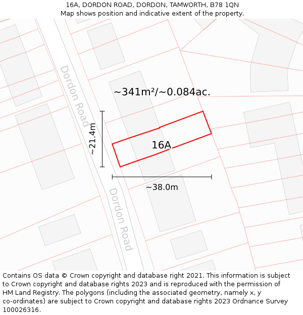 16A, DORDON ROAD, DORDON, TAMWORTH, B78 1QN: Plot and title map