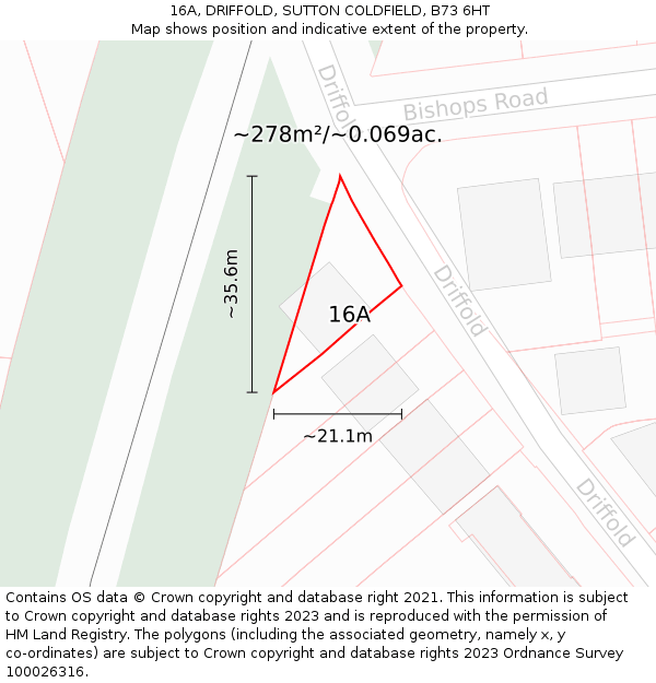 16A, DRIFFOLD, SUTTON COLDFIELD, B73 6HT: Plot and title map