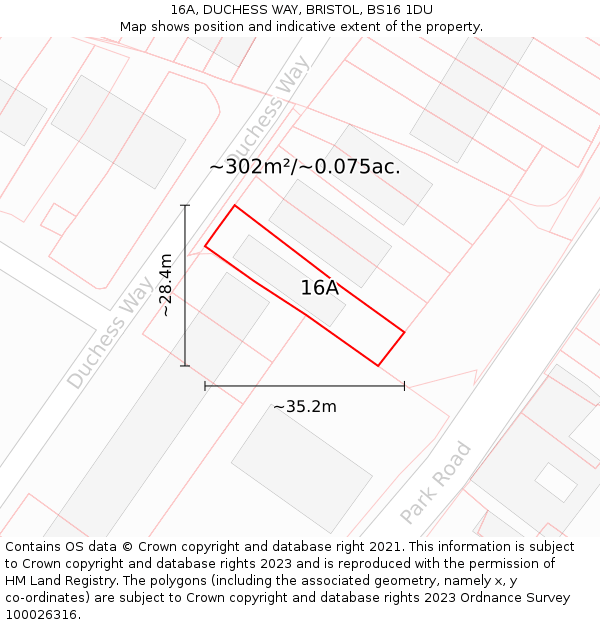 16A, DUCHESS WAY, BRISTOL, BS16 1DU: Plot and title map