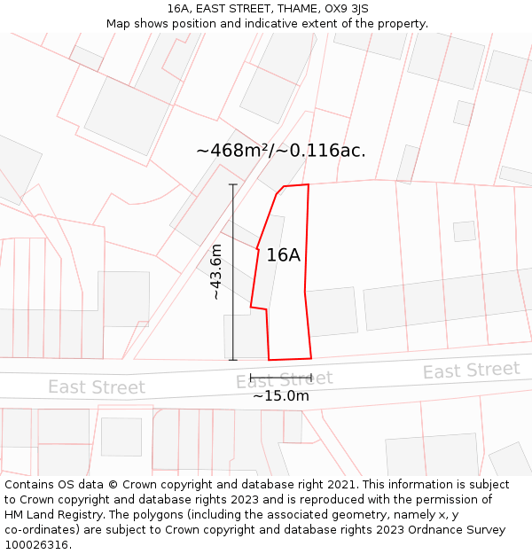 16A, EAST STREET, THAME, OX9 3JS: Plot and title map