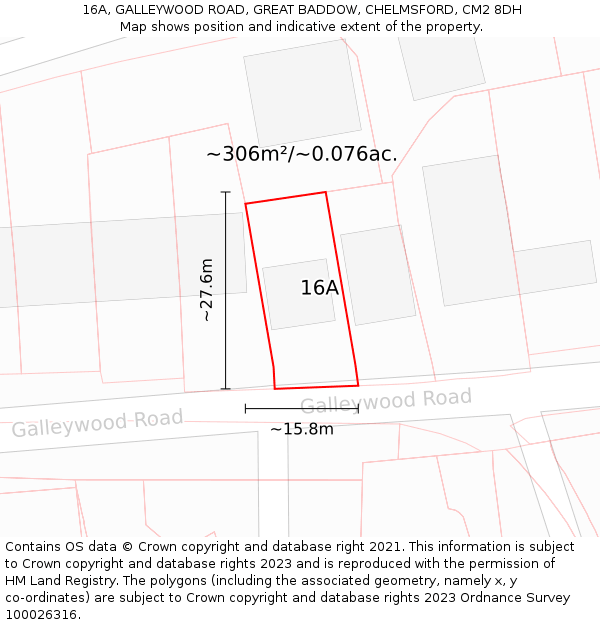 16A, GALLEYWOOD ROAD, GREAT BADDOW, CHELMSFORD, CM2 8DH: Plot and title map