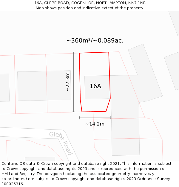 16A, GLEBE ROAD, COGENHOE, NORTHAMPTON, NN7 1NR: Plot and title map
