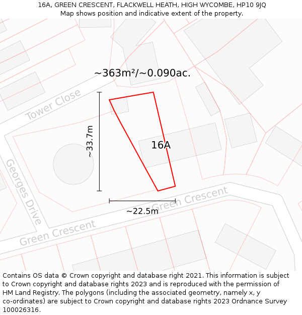 16A, GREEN CRESCENT, FLACKWELL HEATH, HIGH WYCOMBE, HP10 9JQ: Plot and title map