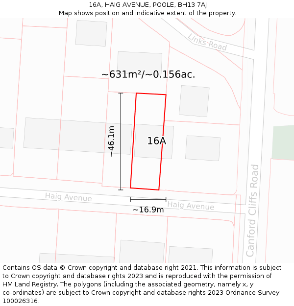 16A, HAIG AVENUE, POOLE, BH13 7AJ: Plot and title map