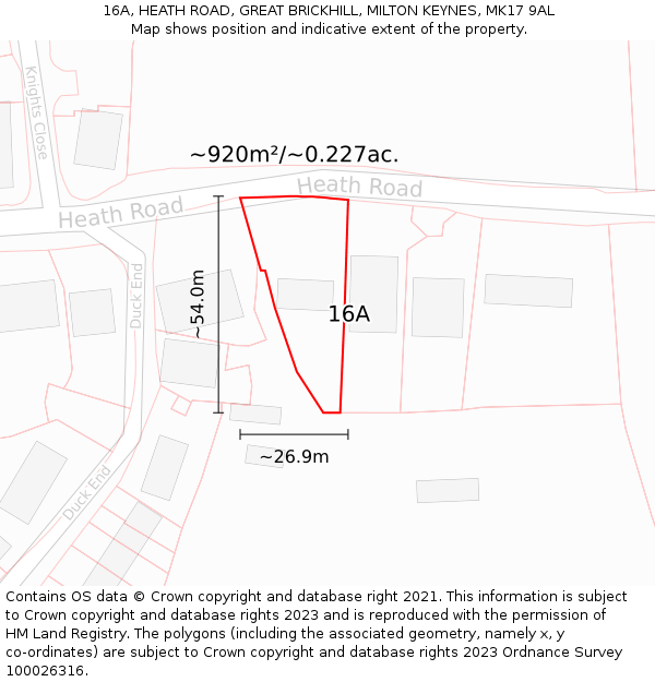 16A, HEATH ROAD, GREAT BRICKHILL, MILTON KEYNES, MK17 9AL: Plot and title map