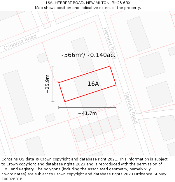 16A, HERBERT ROAD, NEW MILTON, BH25 6BX: Plot and title map