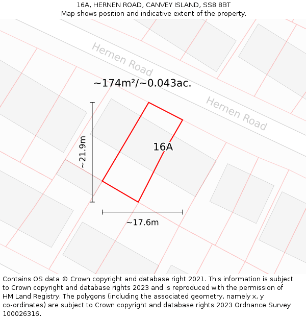 16A, HERNEN ROAD, CANVEY ISLAND, SS8 8BT: Plot and title map