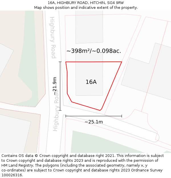 16A, HIGHBURY ROAD, HITCHIN, SG4 9RW: Plot and title map