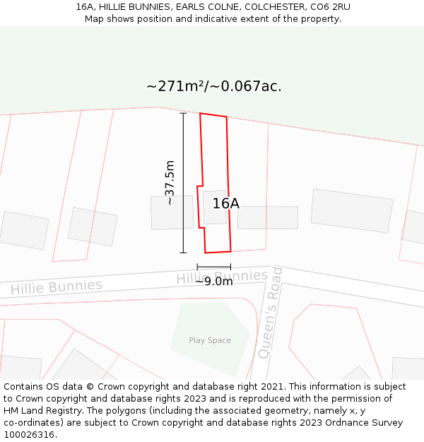 16A, HILLIE BUNNIES, EARLS COLNE, COLCHESTER, CO6 2RU: Plot and title map