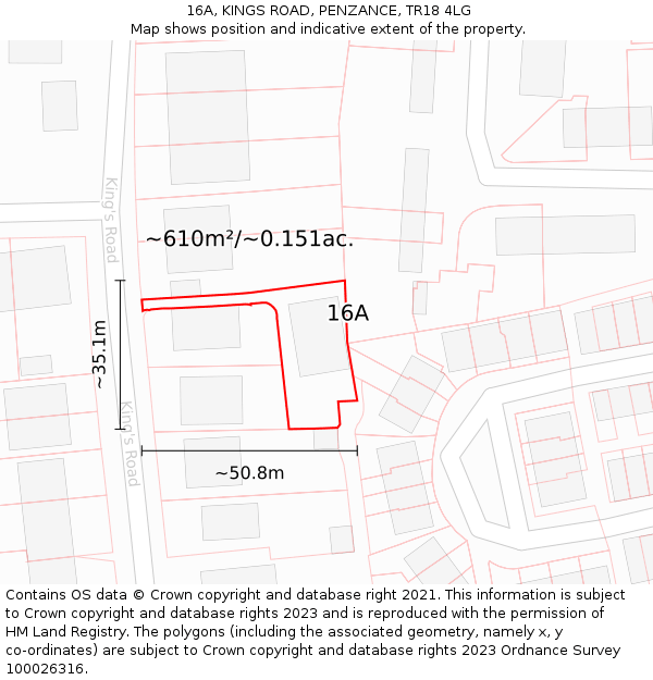16A, KINGS ROAD, PENZANCE, TR18 4LG: Plot and title map