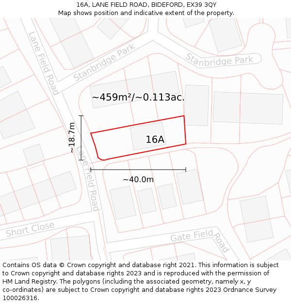 16A, LANE FIELD ROAD, BIDEFORD, EX39 3QY: Plot and title map