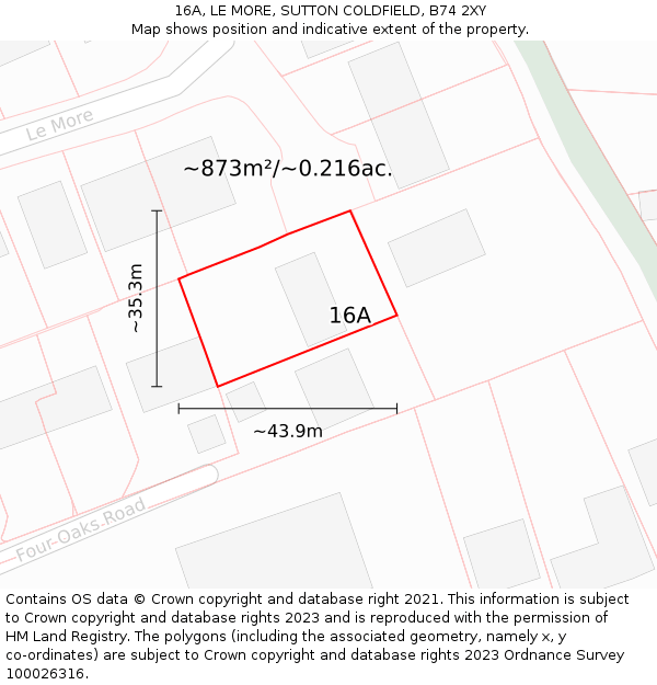 16A, LE MORE, SUTTON COLDFIELD, B74 2XY: Plot and title map